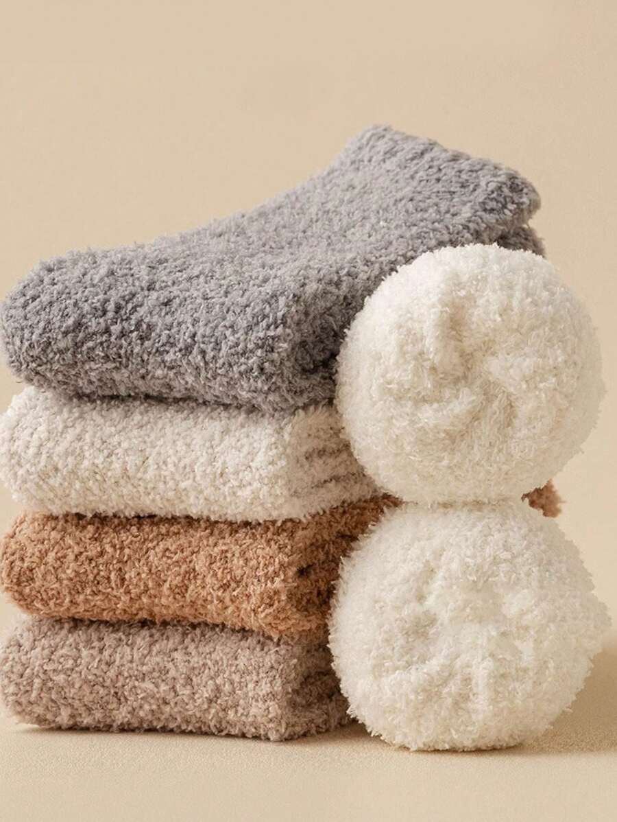 2 o 4 pares de calcetines de mujer de felpa de coral, calcetines gruesos y cálidos para estar en casa en otoño/invierno, adecuados para talla del 3.5 al 9, ideales para el postparto