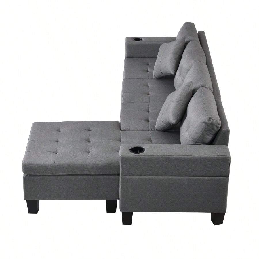 Sectional Sofa Set For Living Room With L Shape Chaise Lounge, Cup