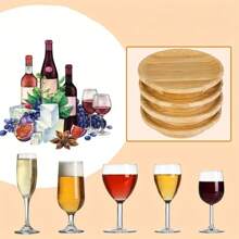 1/4PCS Bamboo Wine Glass Charcuterie Topper Board Round Appetizer Plates And Coasters For Wine Glasses - Ideal For Party, Bar, Restaurant, Family Gatherings Bamboo Wine Glass Coasters, Charcuterie Board Topper For Appetizers And Drinks, For Outdoor, Camping