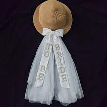 1 Chiếc nơ vải tuyn xinh đẹp đính ngọc trai thanh lịch - Hoàn hảo cho lễ cưới, tiệc cô dâu, lễ cưới ngoài trời, đám cưới ở địa điểm khác và trang trí địa điểm - trắng - Xem 3