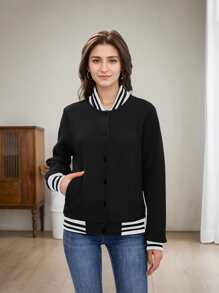 Multicolor Women's Quilted Baseball Jacket – Stylish And Versatile Outerwear For Fashion-Forward Women - 黑5 - 查看 3