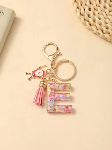 1pc Christmas Santa Claus Key Chain With Alphabet Resin Charm & Butterfly Tassel, For Girls - Pink - View 23