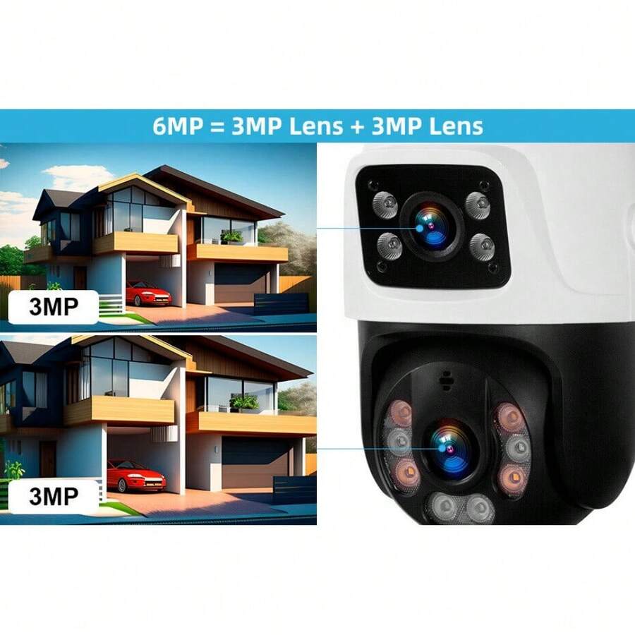 Dual Lens HD 6MP WiFi IP Camera Wireless Outdoor Home Security IR Cam