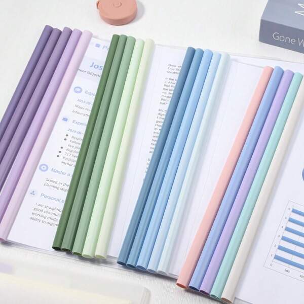 10 Sets / Packages - Random Color A4 Transparent Expandable Folder, Thick Lever-Shaped Arched Clip, Suitable For Reports And Resumes