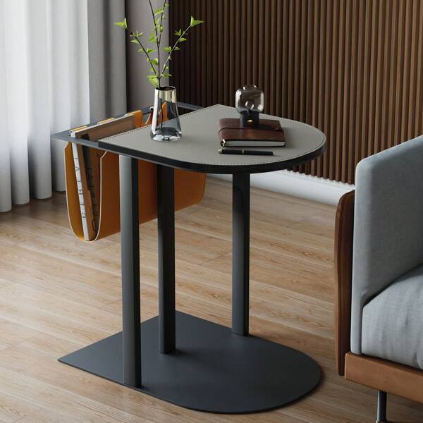 UNHO Bijzettafel met tijdschriftenrek Licht-luxe Sofa Bijzettafel Microfiber Zadelleer Bovenkant Nachtkastje met Tijdschriftenrek voor Woonkamer Slaapkamer