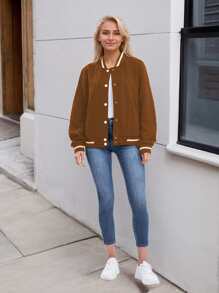 Women's Lightweight Baseball Jacket - Versatile Stitching Fabric Outerwear With Multi-Fabric Options And Unique Patterns - Camel 2 - View 4