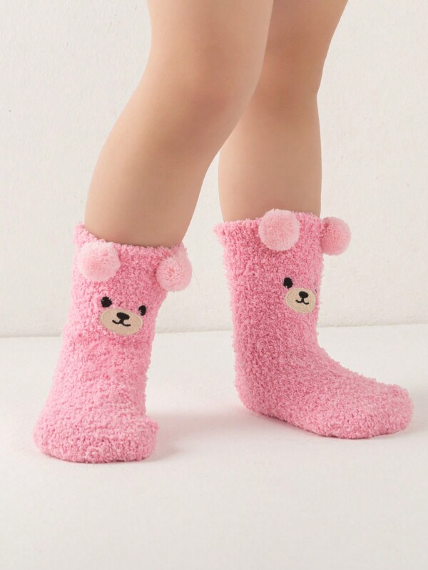 1 Pair 3-16 Years Old Kids Cute Animal Series Corgi, Panda, Rabbit, Bear, Dinosaur Embroidery Warm Coral Velvet Slipper Socks, Essential For Autumn & Winter