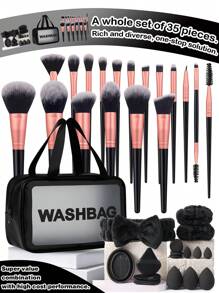 15-18-20-25-32PCS Makeup Brush Set+3PCS Makeup Sponges+3PCS Mini Makeup Sponges+3PCS Triangle Powder Puffs+3PCS Mini Air Cushion Powder Puffs+1pc Hairband+2PCS Hand Bowl Strap+1pc Makeup Brush Cleaning Tools - 彩色 - 查看 16