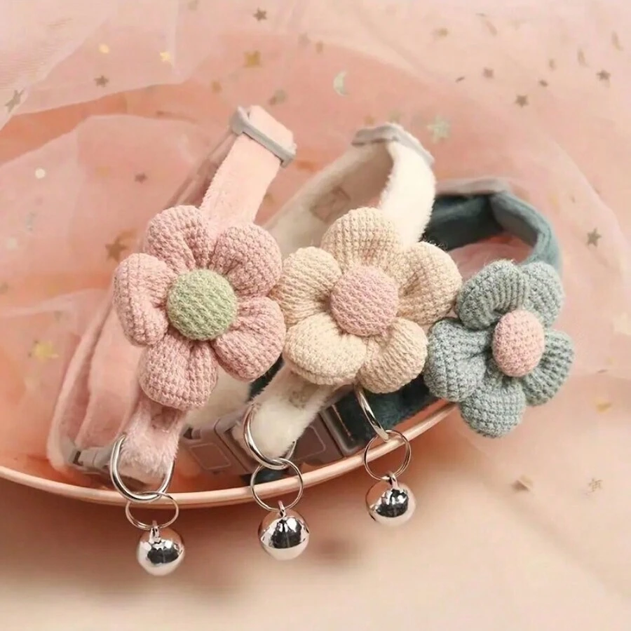 Dây chuyền mèo và chó đáng yêu có trang trí hoa và chuông, Bộ vòng cổ và dây xích thời trang cho thú cưng - Nhiều màu - Xem 1