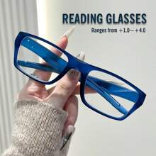 男女通用老花镜，新款时尚拼布纯色，4 种颜色可选，矩形运动风格柔性弹簧镜腿，适合运动、电脑、防疲劳阅读，方便携带的设计适合各种脸型，黑灰色、绿黄色、海军蓝、黄橙色，多种颜色可选，7 种屈光度选项 - 透明色 - 查看 4