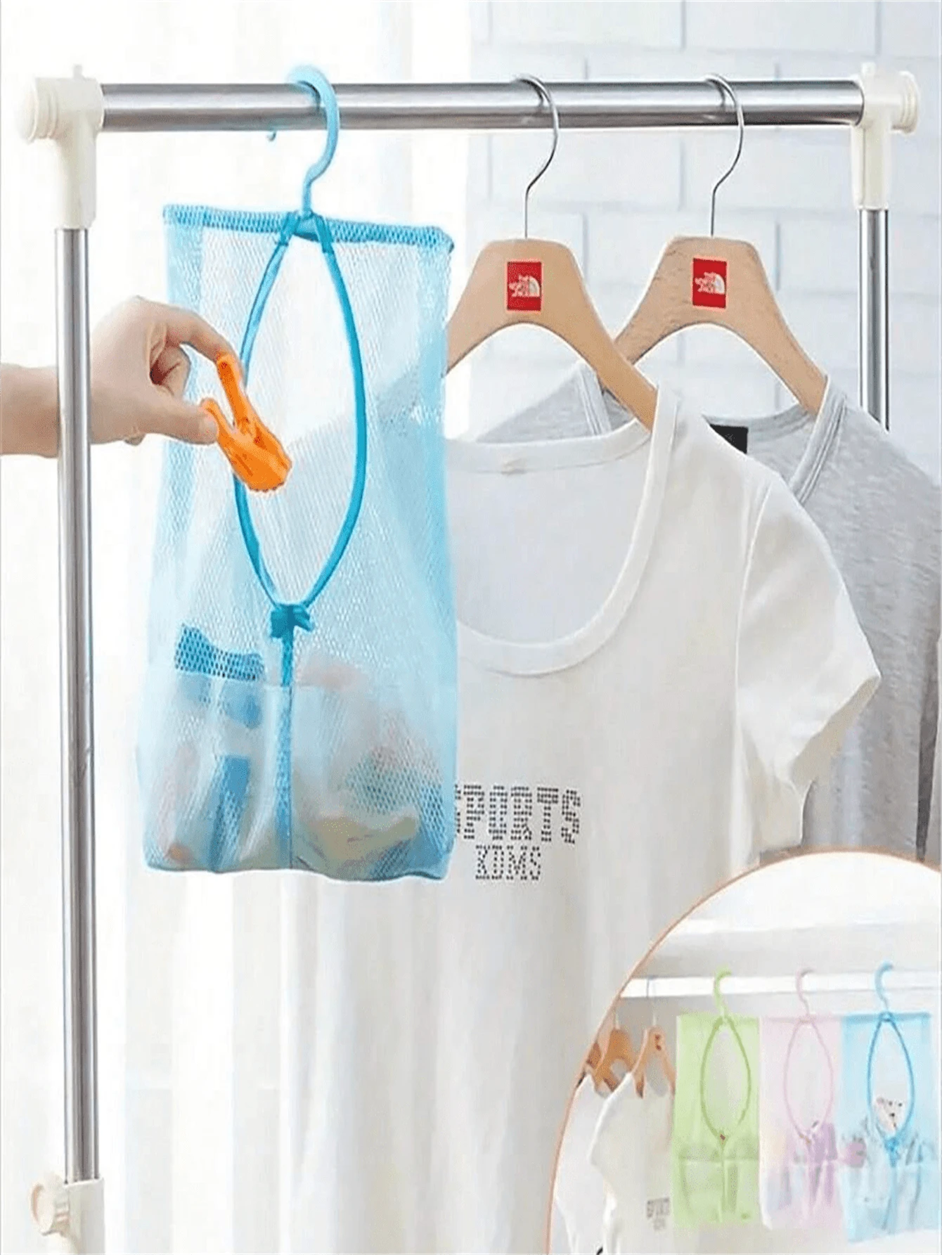 1pc Hangable Storage Mesh Bag, MultiPurpose Clothespins Organizer
