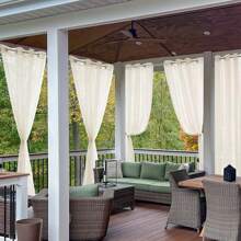 2 Pcs Waterproof Outdoor Sheer Curtains, Faux Linen Solid Outdoor Curtains, Indoor Sheer Curtains Outdoor Curtain Panels For Patio Yard - Màu be - Xem 3