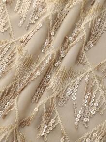 Women's Glitter Spaghetti Strap Formal Evening Party Dress - لون مشمشي - مشاهدة 5