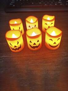 6 件装万圣节电子蜡烛灯装饰烛台氛围灯南瓜灯桌面装饰 - 彩色 - 查看 3
