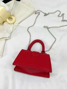 时尚迷你链条斜挎包，带珠饰，别致的女生单肩手提包 - 紅色 - 查看 7