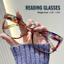 Rivsar Unisex Reading Glasses, New Gradient Floral Fashion Big Cat Eye Shaped Spring Leg Frame, Suitable For Daily Wear, Sports, Anti-Slip, Computer Use, Comfortable Reading, Anti-Eye Fatigue, Convenient Carry Design Fits Various Face Shapes, Available In Yellow-Blue, Tea-Red, Yellow-Green, Black-Red, Black-Blue, Multiple Colors, 7 Diopter Options, Great For Christmas Gift - Transparent - View 3
