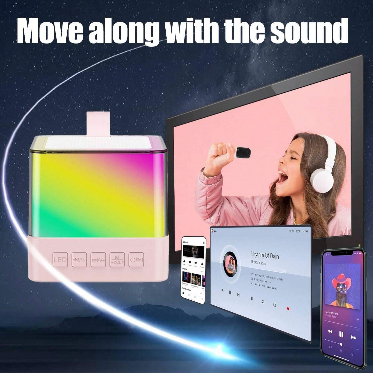 Karaoke Machine With 2 Wireless Microphones, Portable Bluetooth Speaker