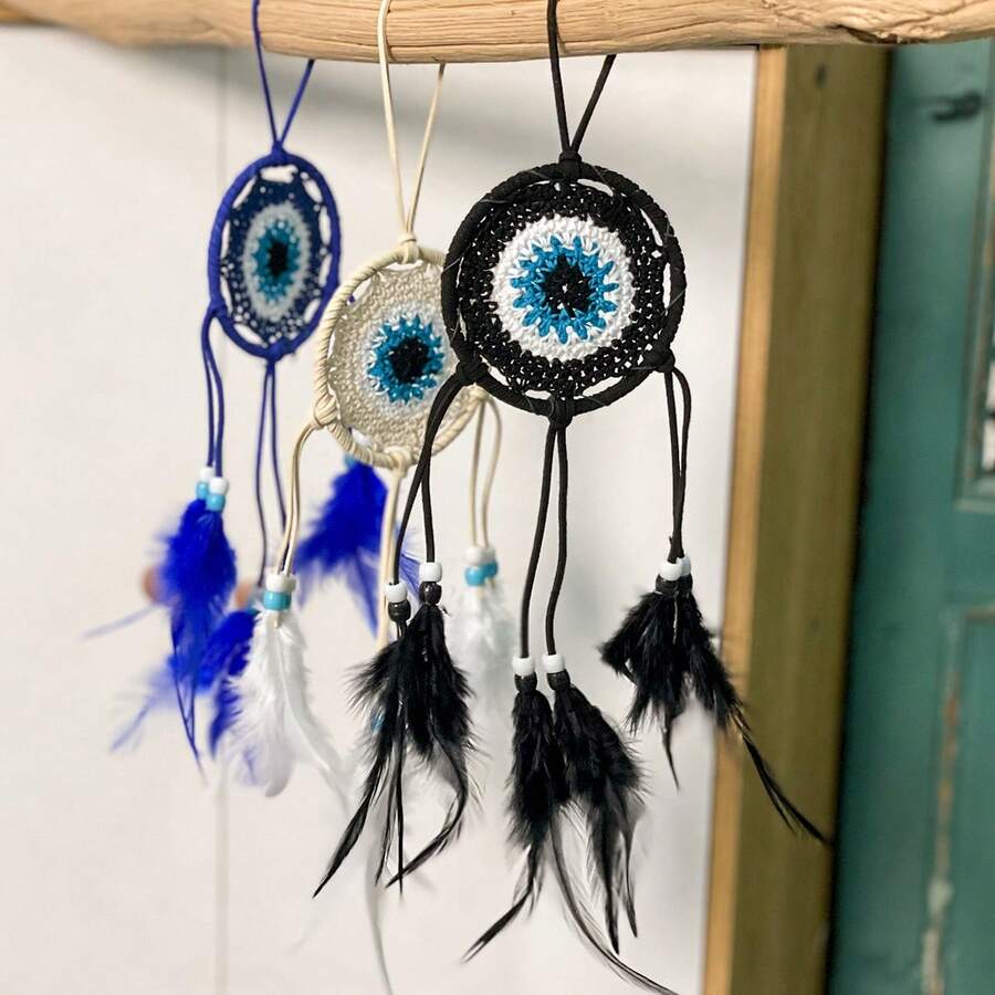 1 chiếc đồ trang trí treo mini phong cách Thổ Nhĩ Kỳ thủ công móc len, đồ bắt giấc mơ Evil Eye, thích hợp cho xe hơi, túi xách và trang trí nhà cửa - Nhiều màu - Xem 1