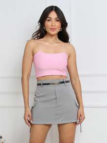 ZAVA Tailored Cargo Skirt Shorts Underneath With Belt - 灰色 - 查看 4