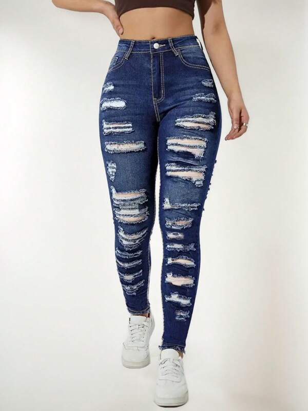 2025 Novos Jeans Apertados De Mulheres De Moda, Jeans Elásticos De Cintura Alta, Estilo De Rua De Moda, Versão De Mulheres De Forma Pequena
