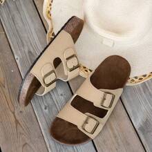 Sandalias de verano para mujer con suela de corcho y plataforma - Beis - Ver 5