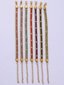 1 chiếc vòng tay chuỗi xoắn bằng thép không gỉ mạ vàng 18K sang trọng chống nước lấp lánh nhiều màu sắc trang sức cho phụ nữ - vòng tay chuỗi - Xem 4