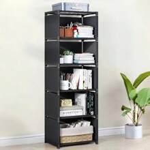 1pc 6-Tier 5-Compartment / 5-Tier 4-Compartment Silver Gray/Black/White Metal + Plastic + Non-Woven Fabric Combination, Multipurpose Storage Rack, Easy Assembly Bookshelf, Floor Stacking Storage Rack, Detachable Storage Organizer, Home Room Bedroom Kitchen Living Room School Dorm Practical Storage Rack