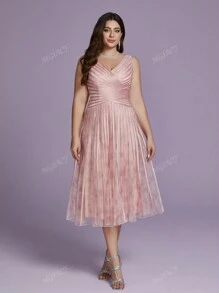 Vestido de noite plus size com decote em V, estampado, malha, cordão, bainha alta e baixa, vestido de festa, vestido de convidado de casamento, vestido formal, vestido de noite