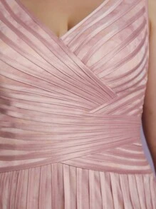 大码 V 领印花网眼抽绳高低下摆晚礼服派对礼服婚礼宾客礼服正式礼服晚礼服 - 粉色 - 查看 6