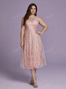 Vestido de noite plus size com decote em V, estampado, malha, cordão, bainha alta e baixa, vestido de festa, vestido de convidado de casamento, vestido formal, vestido de noite