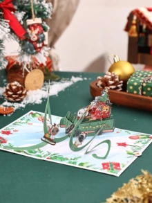 1 张圣诞贺卡、圣诞派对用品、圣诞礼物、圣诞贺卡 - 彩色 - 查看 3