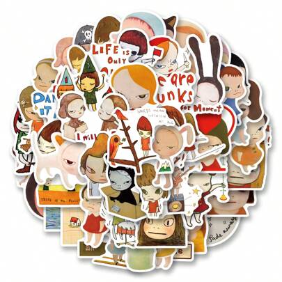 50 张/包 奈良美智日本涂鸦贴纸，可爱卡通趣味美学标签，适用于剪贴簿、自粘密封文具、卡片、信封、吉他乐器配件、/圣诞礼物、青少年派对用品、奖励和激励