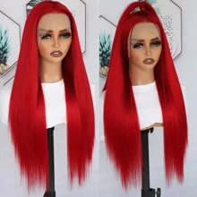 Classical Black Straight Lace Front Wigs 28 Inch Pre Plucked Long Straight Hair Wigs Glueless Black Colored Wigs Heat Resistant Long Straight Synthetic Lace Front Wigs For Women For Daily Christmas Party Cosplay Use