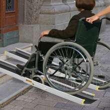 VA-Cerulean 2 Pieces Aluminum Access Ramp, 4FT/ 5FT/ 6FT/ 7FT, Telescopic Ramps For Wheelchairs, Wheelchair Ramp For Stairs Up To 300 Kg Load Capacity 75.5-122cm Adjustable Telescopic Ramp - 黑色 - 查看 1
