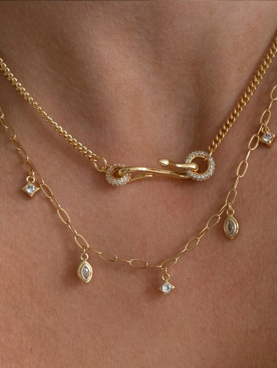 Nuevos collares gargantilla de acero inoxidable de color dorado a la moda, con colgantes de circonita brillante simples, para mujeres y niñas, para fiestas, bodas y joyería - Dorado - Ver 1