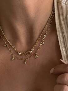 Nuevos collares gargantilla de acero inoxidable de color dorado a la moda, con colgantes de circonita brillante simples, para mujeres y niñas, para fiestas, bodas y joyería - Dorado - Ver 2