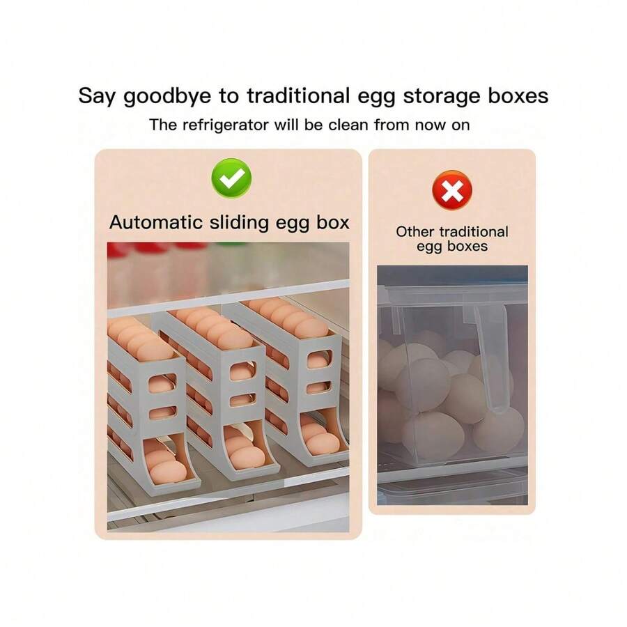 Egg Dispenser Automatic Rolling Egg Tray Organizer, SpaceSaving