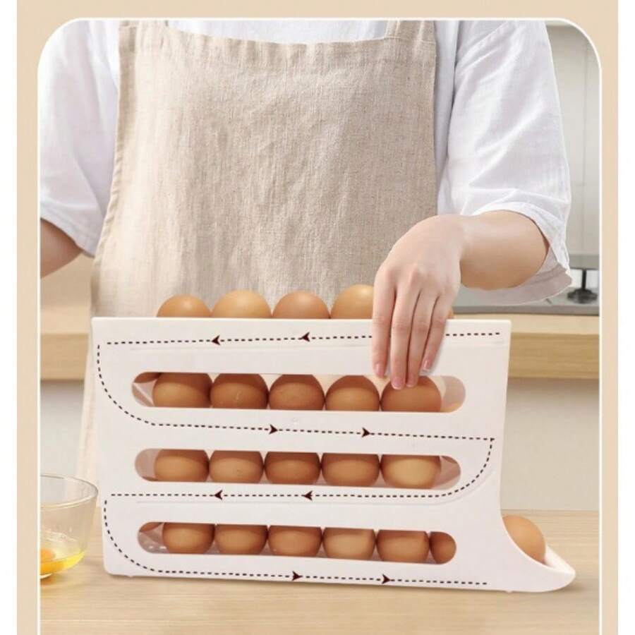 Egg Dispenser Automatic Rolling Egg Tray Organizer, SpaceSaving