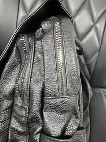 轻便、防盗流苏装饰翻盖背包 全新设计女士背包 大容量书包 优质 PU 皮革女士旅行背包 - 黑色 - 查看 7