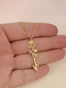 Custom Custom Name Necklace Random Flowers Stainless Steel Nameplate Pendant Personalized Silhouette Necklace Birthday Gift For Women - Multicolor - View 5