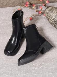Women's Round Toe Lace Up Patchwork Boots, Thick Sole Vacation Style Ankle Boots, Vintage Buckle Decor