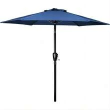 Simple Deluxe 7.5' Patio Outdoor Table Market Yard Umbrella With Push Button Tilt/Crank, 6 Sturdy Ribs For Garden, Deck, Backyard, Pool, 7.5ft, Blue - 藏蓝色 - 查看 2