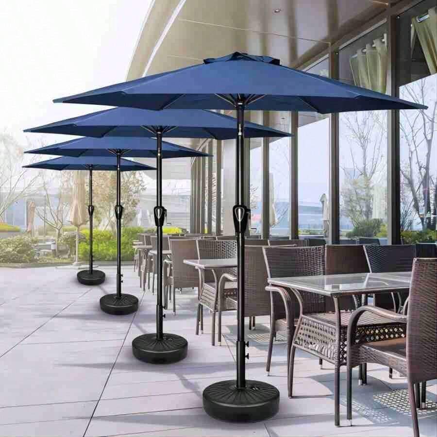 Simple Deluxe 7.5' Patio Outdoor Table Market Yard Umbrella With Push Button Tilt/Crank, 6 Sturdy Ribs For Garden, Deck, Backyard, Pool, 7.5ft, Blue - 藏蓝色 - 查看 1