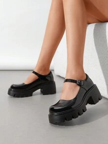 Women's Mary Janes Platform Pumps Low Heel Chunky Round Toe Ankle Strap Y2K Festival Party Prom Dress Shoes Oxfords - 黑色 - 查看 1