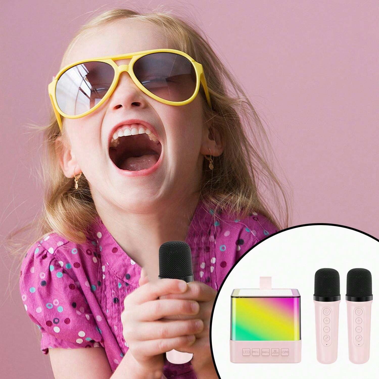 Karaoke Machine With 2 Wireless Microphones, Portable Bluetooth Speaker