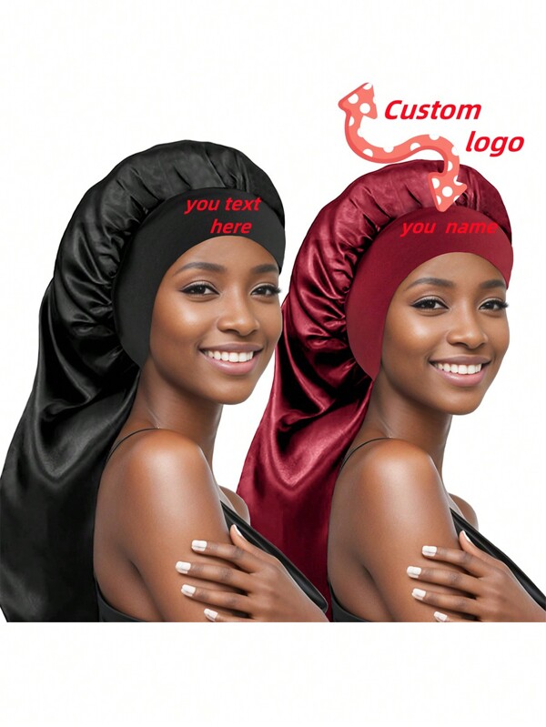 1pc Moda Personalizada Cor Sólida Cetim Mulheres Cabelo Longo Bonnet Aba Larga Elástico Cabelo Cuidados Com O Cabelo Touca de Dormir