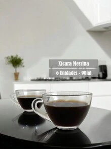 6 件套透明玻璃杯，适用于浓缩咖啡卡布奇诺，带手柄，90 毫升 - 透明的 - 查看 1