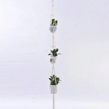 1PC Hand Woven Three-Layer Rope Decorative Plant Mesh Bag, Macrame Plant Hanger, Indoor Hanging Planter Basket Holder With Wood Beads, Decorative Flower Pot Holder With Tassels