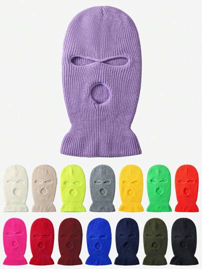 1pc Unisex Y2K Style Thicker 3-Hole Balaclava Hat, Candy Color Ski Mask, Suitable For Outdoor Casual Wear, Windproof & Warm In Winter