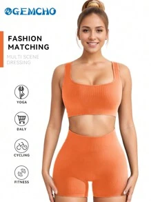Basic Soft Fitted Breathable Running Fitness Sports Shorts Summer - Orange - View 3